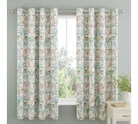 Catherine Lansfield Clarence Floral 66x72 Inch Lined Eyelet Curtains Two Panels Natural Green