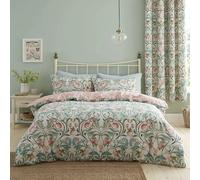 Catherine Lansfield Clarence Floral Double Duvet Set Natural Green