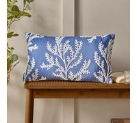 Catherine Lansfield Cushion Coral Leaf Embroidered Blue 30 x 50 cm