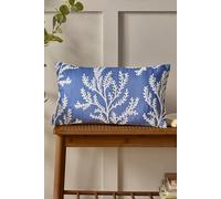 Catherine Lansfield Cushion Coral Leaf Embroidered Blue 30 x 50 cm
