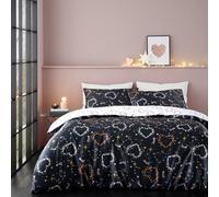 Catherine Lansfield Cosmic Hearts and Stars Reversible Single Duvet Cover Set with Pillowcase, Black