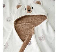Catherine Lansfield Cosy Bear So Soft Fleece 90x125cm Hooded Blanket Natural