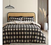 Catherine Lansfield Cosy Borg Sherpa Check King Duvet Cover Set with Pillowcases Natural