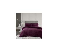 Catherine Lansfield Cosy Diamond Faux Fur Single Duvet Cover Set with Pillowcase Plum