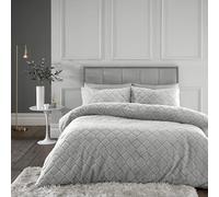Catherine Lansfield Duvet Cover & Pillowcase Set Cosy Diamond Faux Fur Silver Single