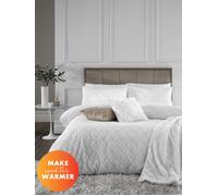 Catherine Lansfield Cosy Diamond Faux Fur Double Duvet Cover Set with Pillowcases White