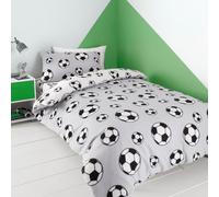 Catherine Lansfield Duvet Cover and Pillowcase Set Football Fleece Reversible Grey Single