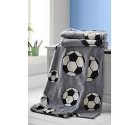 Catherine Lansfield Kids Living Football 120x150cm Blanket Throw Grey