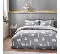 Catherine Lansfield Cosy Polar Bear Soft Sherpa Double Duvet Cover Set with Pillowcases Grey
