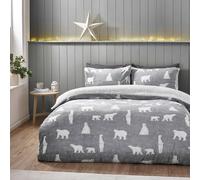 Catherine Lansfield Cosy Polar Bear Soft Sherpa King Duvet Cover Set with Pillowcases Grey