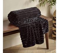 Catherine Lansfield Cosy Ribbed Faux Fur 130x170cm Blanket Throw Black