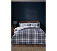 Catherine Lansfield Cosy Sherpa Check Super King Duvet Cover Set with Pillowcases Navy Blue