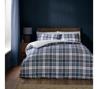 Catherine Lansfield Cosy Sherpa Check Super King Duvet Cover Set with Pillowcases Navy Blue