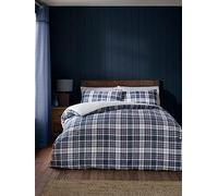 Catherine Lansfield Cosy Sherpa Check Super King Duvet Cover Set with Pillowcases Navy Blue