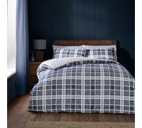 Catherine Lansfield Cosy Sherpa Check Super King Duvet Cover Set with Pillowcases Navy Blue