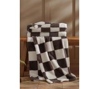 Catherine Lansfield Cosy Soft Checkerboard Fleece 130X170Cm Blanket Throw Chocolate