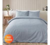 Catherine Lansfield Brushed Stripe Cotton Reversible King Duvet Cover Set with Pillowcases Blue