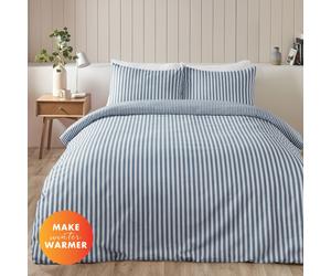 Catherine Lansfield Cosy Winter Brushed Stripe Duvet Cover Bedding Set Blue
