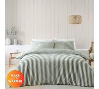 Catherine Lansfield Cosy Winter Brushed Stripe Duvet Cover Bedding Set Green