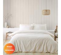 Catherine Lansfield Brushed Cotton Stripe Reversible Single Duvet Cover Set with Pillowcase Natural