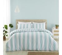 Catherine Lansfield Cove Stripe Reversible Double Duvet Cover Set with Pillowcases Duck egg Blue