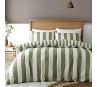 Catherine Lansfield Cove Stripe Reversible Double Duvet Cover Set with Pillowcases Green