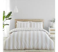 Catherine Lansfield Duvet Cover Set Cove Stripe Reversible with Pillowcases Double Natural