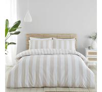 Catherine Lansfield Cove Stripe Reversible Double Duvet Cover Set with Pillowcases Natural