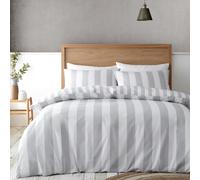 Catherine Lansfield Cove Stripe Reversible Double Duvet Cover Set with Pillowcases Silver Grey