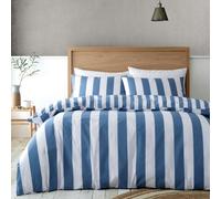 Catherine Lansfield Cove Stripe Reversible King Duvet Cover Set with Pillowcases Blue