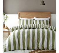 Catherine Lansfield Duvet Cover Set Cove Stripe Reversible with Pillowcase Green Single