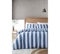 Catherine Lansfield Cove Stripe Reversible Double Duvet Cover Set with Pillowcases Blue