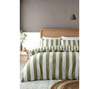 Catherine Lansfield Cove Stripe Reversible Double Duvet Cover Set with Pillowcases Green