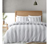 Catherine Lansfield Cove Stripe Reversible Single Duvet Cover Set with Pillowcase Silver Grey