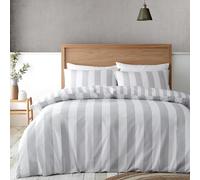 Catherine Lansfield Cove Stripe Reversible King Duvet Cover Set with Pillowcases Silver Grey