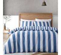 Catherine Lansfield Cove Stripe Reversible Single Duvet Cover Set with Pillowcase Blue