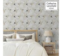 Catherine Lansfield Cranes Wallpaper Metallic