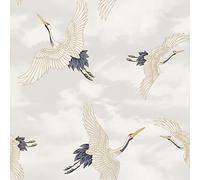 Catherine Lansfield Cranes Metallic Birds Sky Wallpaper - White