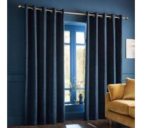 Catherine Lansfield Crinkle Chenille 66x72 Inch Eyelet Curtains Blue