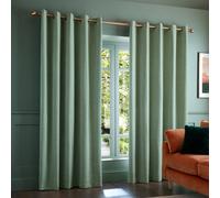 Catherine Lansfield Crinkle Chenille 66X72 Inch Lined Eyelet Curtains Two Panels Green