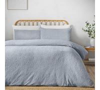Catherine Lansfield Crinkle Seersucker Super King Duvet Cover Set with Pillowcases Blue