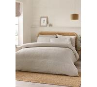 Catherine Lansfield Duvet Cover Set Crinkle Seersucker with Pillowcases Double Natural