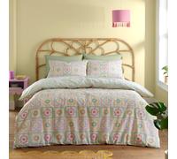 Catherine Lansfield Crochet Print King Duvet Cover Set with Pillowcases Green