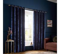 Catherine Lansfield Crushed Velvet 46x54 Inch Eyelet Curtains Navy Blue
