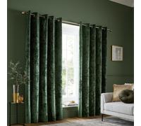 Catherine Lansfield Crushed Velvet 46x54 Inch Eyelet Curtains Olive Green