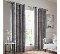 Catherine Lansfield Crushed Velvet 46x90 Inch Eyelet Curtains Silver Grey
