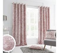 Catherine Lansfield Crushed Velvet Lined Eyelet Curtains - 66x54 Inch - Blush Pink