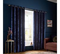 Catherine Lansfield Crushed Velvet 66X54 Inch Lined Eyelet Curtains Two Panels Navy Blue