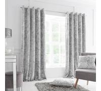 Catherine Lansfield Crushed Velvet 66x90 Inch Lined Eyelet Curtains Two Panels Silver Grey