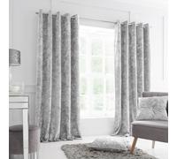 Catherine Lansfield Crushed Velvet 66x90 Inch Lined Eyelet Curtains Two Panels Silver Grey